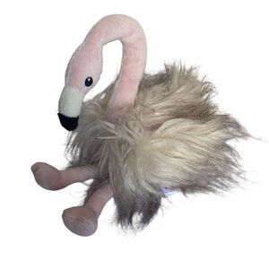 Pier 1 Imports Plush Flamingo Stuffed Animal Toy 8" Sit Fluffy Long Hair